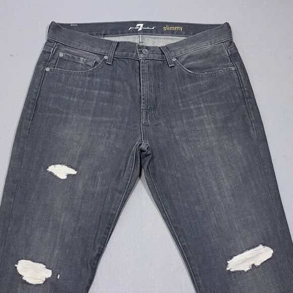 7‎ for all Mankind Jeans Mens 31x28 Slimmy Slim Straight Leg Gray Distressed - Picture 2 of 11